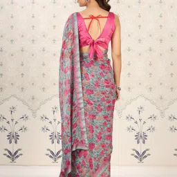 Ode by House of Pataudi Floral Poly Georgette Designer Saree image 4