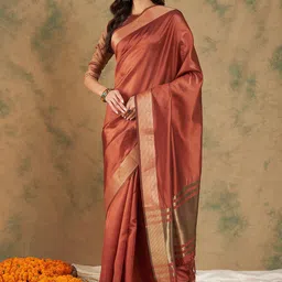 Ishin Rust Woven Design Zari Organza Saree image 1