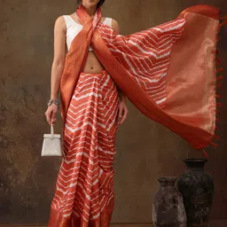 Silk Land Leheriya Zari Silk Blend Banarasi Saree With Blouse Piece image 1