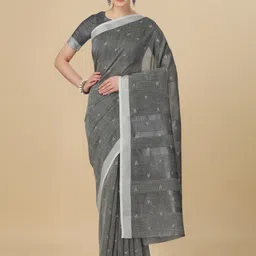 elora Ethnic Motif Woven Design Zari Linen Saree image 1