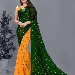 moda rapido ANAND SAREES Polka Dots Printed Half and Half Saree With Blouse Piece image 1