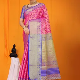 Royal Rajgharana Saree Ethnic Motifs Woven Design Zari Silk Cotton Kanjeevaram Saree-picture-29