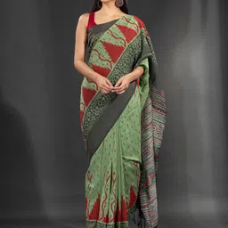 Charukriti Green & Red Pure Cotton Saree-picture-21