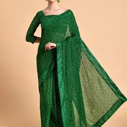 Sangria Women Green Sequinned Pure Embellished Georgette Saree blouse piece image 1