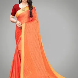 KALINI Peach-Coloured & Yellow Woven Design Poly Georgette Saree image 1