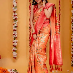 MIMOSA Ethnic Motifs Woven Design Zari Kanjeevaram Saree image 2