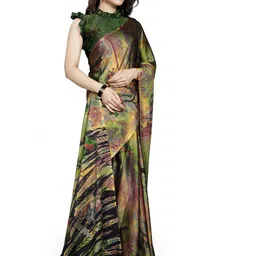 KALINI Green & Pink Floral Printed Bagh Saree image 2