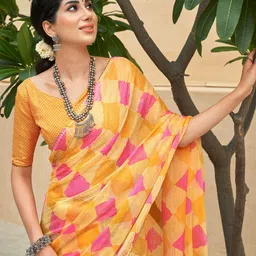 PBS PRINTS Checked Checked Printed Gotta Patti Saree image 2