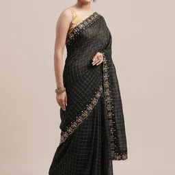 Jhilmil Fashion Checked Embroidered Chanderi Saree image 2