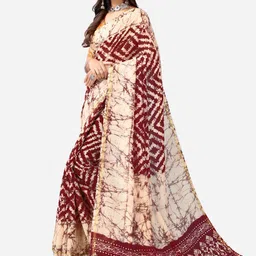 KALINI Cream-Coloured & Maroon Ethnic Motifs Zari Saree image 2