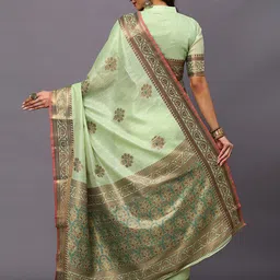 Mitera Green & Brown Woven Design Zari Silk Blend Saree image 2