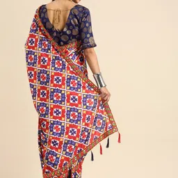 Sangria Red & Blue Bandhani Mirror Work Pure Crepe Bandhani Saree image 2