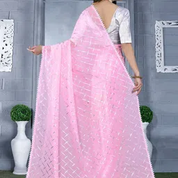 REDFISH Checked Embellished Pure Georgette Sarees image 3