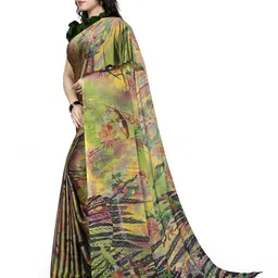 KALINI Green & Pink Floral Printed Bagh Saree image 3