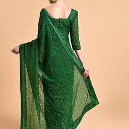 Sangria Women Green Sequinned Pure Embellished Georgette Saree blouse piece image 3