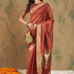 Ishin Rust Woven Design Zari Organza Saree image 4