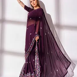 Kalista Magenta & Pink Embellished Sequinned Pure Georgette Saree image 4