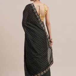 Jhilmil Fashion Checked Embroidered Chanderi Saree image 4