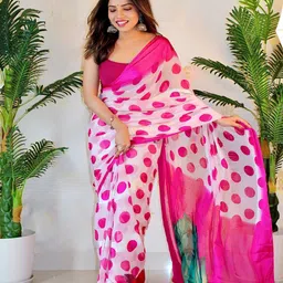 SANJANA  SILK Polka Dot Printed Satin Saree image 4