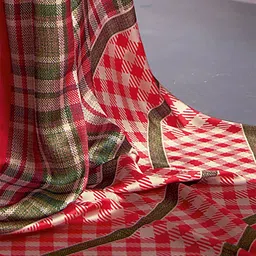 Saree mall Olive Green Red Checked Poly Crepe Saree image 4