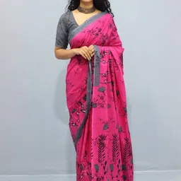 clothonus Floral Printed Pure Cotton Block Print Saree-picture-13