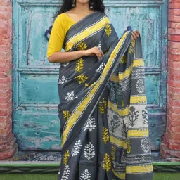 clothonus Ethnic Motifs Pure Cotton Block Print Saree-picture-37