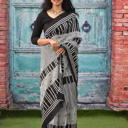 clothonus Geometric Pure Cotton Block Print Saree-image-19