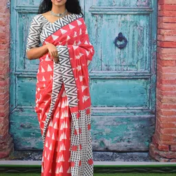 clothonus Geometric Pure Cotton Handloom Block Print Saree-picture-18
