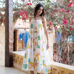 sanskrutihomes Women A-line White Knee Length Dress-picture-23