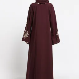 Arrabi Women Violet Embroidered Burqa With Scarf image 5