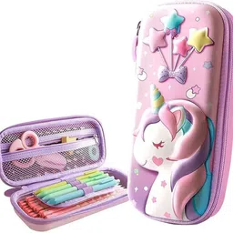 eltihr Kids Unicorn Hardtop Pencil Box | Cute 3D Cartoon Stationery Case for Girls Geometry Box-picture-22
