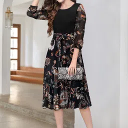 keri perry Women Fit and Flare Black Midi/Calf Length Dress-picture-21