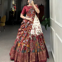 sillygudy Solid, Bandhani, Floral Print, Printed, Self Design, Striped, Leheriya, Graphic Print Semi Stitched Lehenga Choli-picture-11