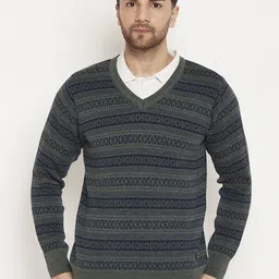 duke Men Self Design V Neck Blue Sweater-picture-18