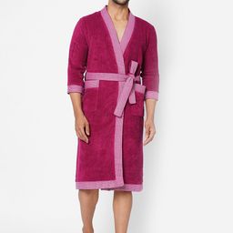 SPACES Unisex Violet Solid V-neck Cotton Bath Robe-picture-2