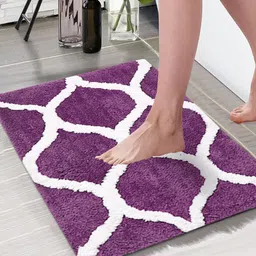 Aura Purple & White Swish Design Anti-Skid Microfiber 1850 GSM Bath Mat image 1