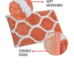 Aura Peach & White Swish Self-Design 1850 GSM Anti-Skid Microfiber Large Bath Mat image 2