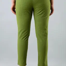 fashion cloud Women Relaxed Green Cotton Blend Trousers image 2