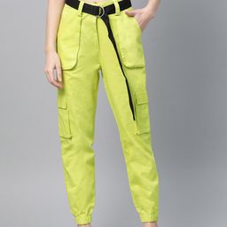 STREET 9 Women Lime Green Regular Fit Solid Cargos-picture-23