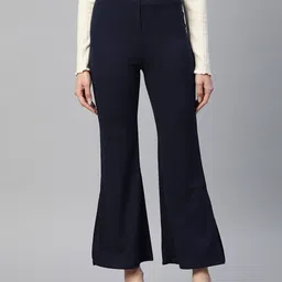 pluss Women Regular Fit Blue Viscose Rayon Trousers-picture-28