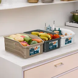 kuber industries 5000 ML Set of 3 Plastic Multipurpose Basket for Storage | White, Grey & Beige Plastic Fruit & Vegetable Basket-picture-42