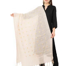 Rhe-Ana Beige & Gold-Toned Woven Design Art Silk Dupatta with Zari-image-94