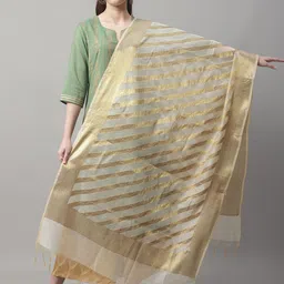 LOOM LEGACY Woven Design Zari Work Cotton Silk Dupatta With Fringed Border-image-83