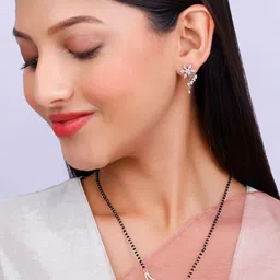 GIVA 925 Sterling Silver Rose-Gold Plated Mangalsutra With Earings image 3