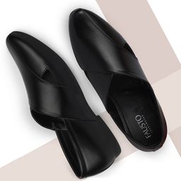 FAUSTO Men Black Solid Ethnic Mojaris-picture-11