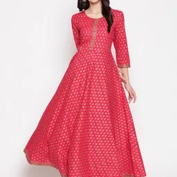 WOMENCLICK Women Pink Ethnic Motifs Printed Floral Anarkali Kurta-picture-34