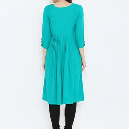 Peppertree Women Sea Green Geometric Yoke Design Thread Work A-line Kurta image 4