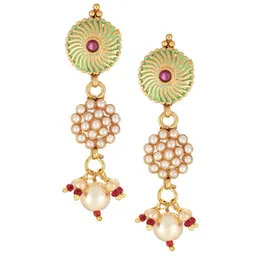 Adwitiya Collection 24CT Gold-Plated White & Red Stone-Studded & Pearl Beaded Meenakari Jewellery Set image 4