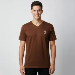 msa fashion Men Solid V Neck Cotton Blend Black T-Shirt-picture-42