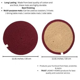 JASMEY HOMES Maroon & Beige Set Of 2 Textured Circular Cotton Table Placemats image 5